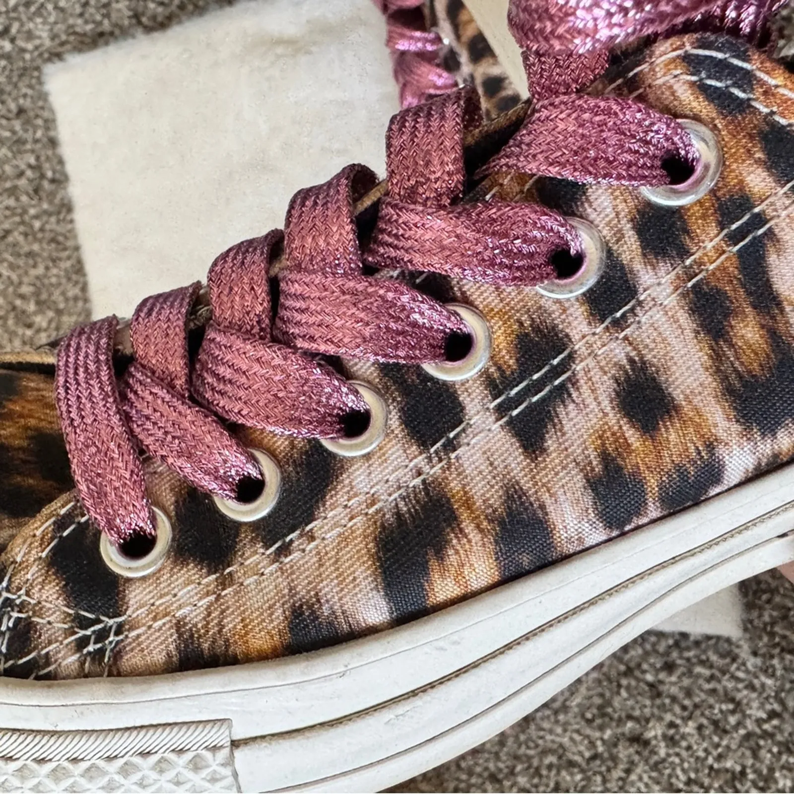 Converse All Stars Brown Animal Print Platform Sneakers Women 6 Pearls Pink Lace - Image 5