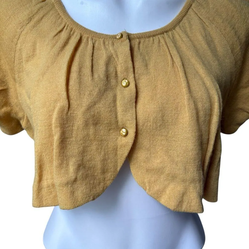Anthropologie Moth Wool Cropped Cardigan Sweater, Sz M Yellow Size M - Image 2