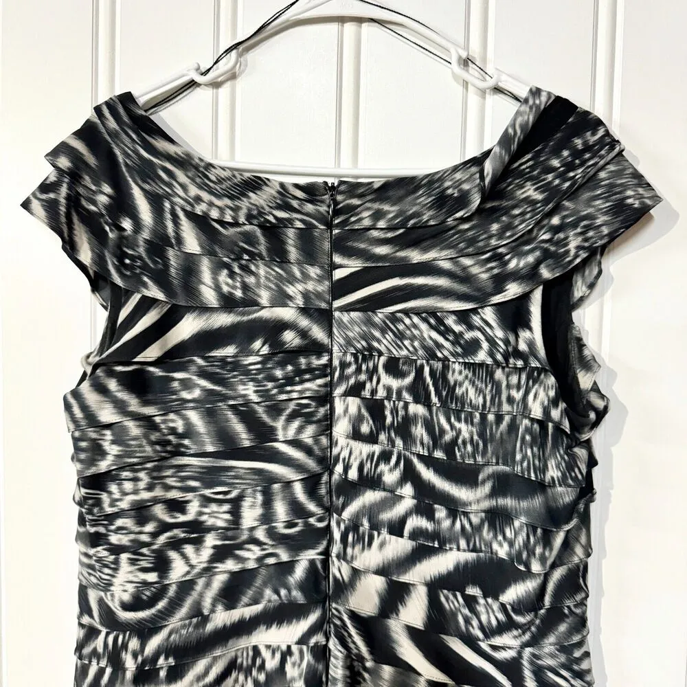 ADRIANNA PAPELL Dress Women Size 14 B&W Mini Abstract Pleated Ruffled Layer - Image 8