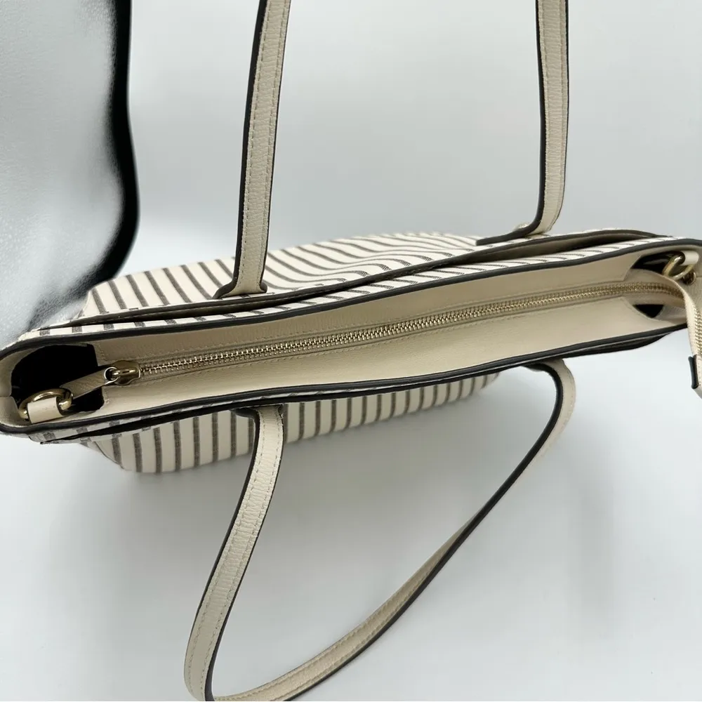 Henri Bendel West 57th Striped Domed Satchel Ivory Grey Stripe Gold Hardware - Image 14