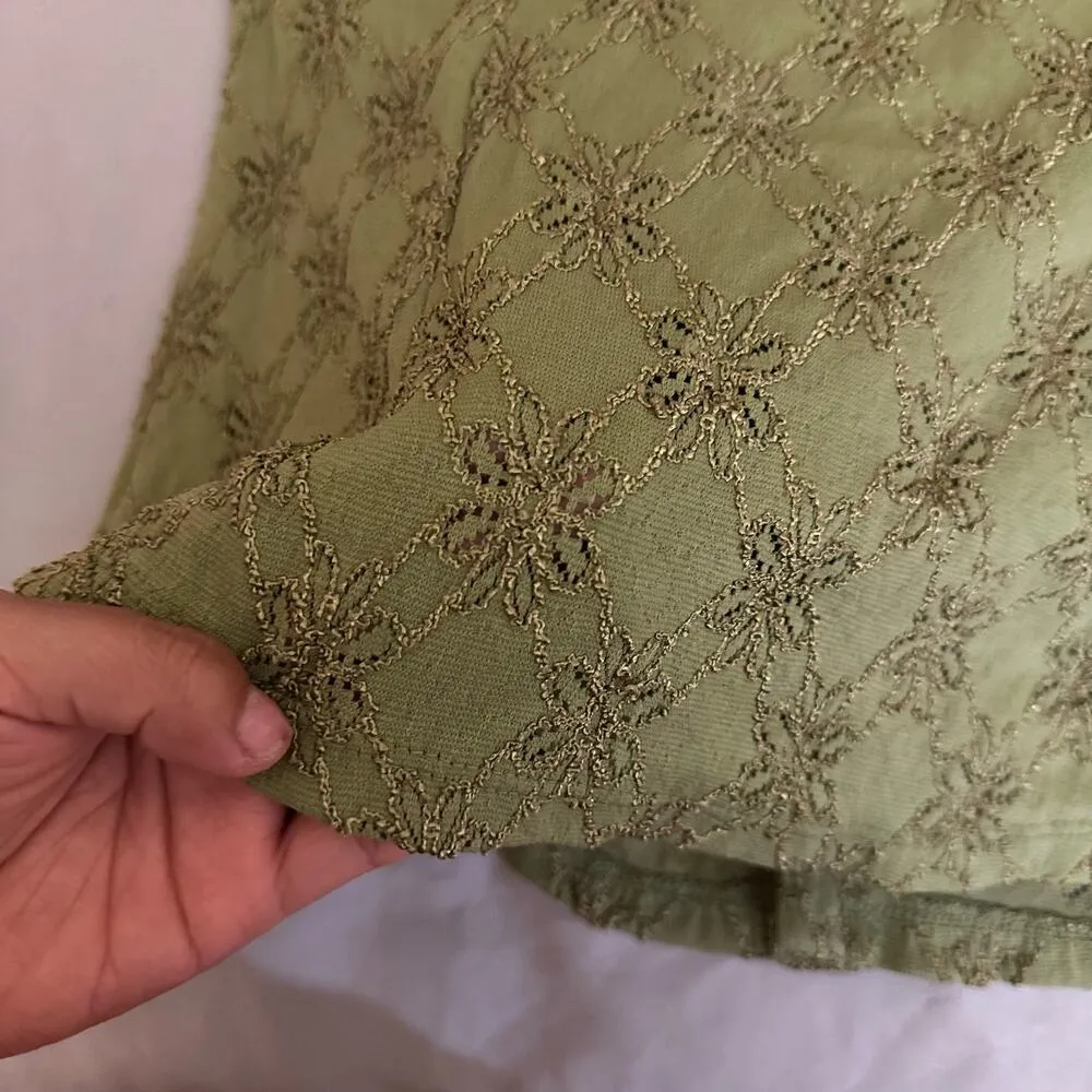 INC Y2k Vintage  Green Button Down Blouse with Floral Lace Size Small - Image 12