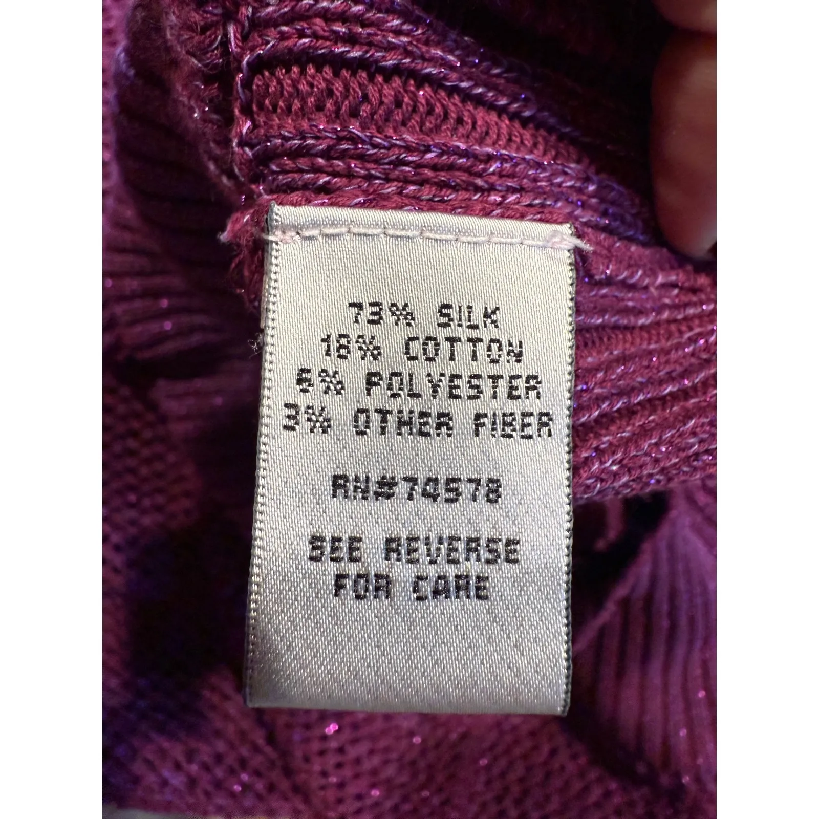 Cache Purple Metallic Cowl Neck Cap Sleeve Knit Top Women's Size M - Image 4