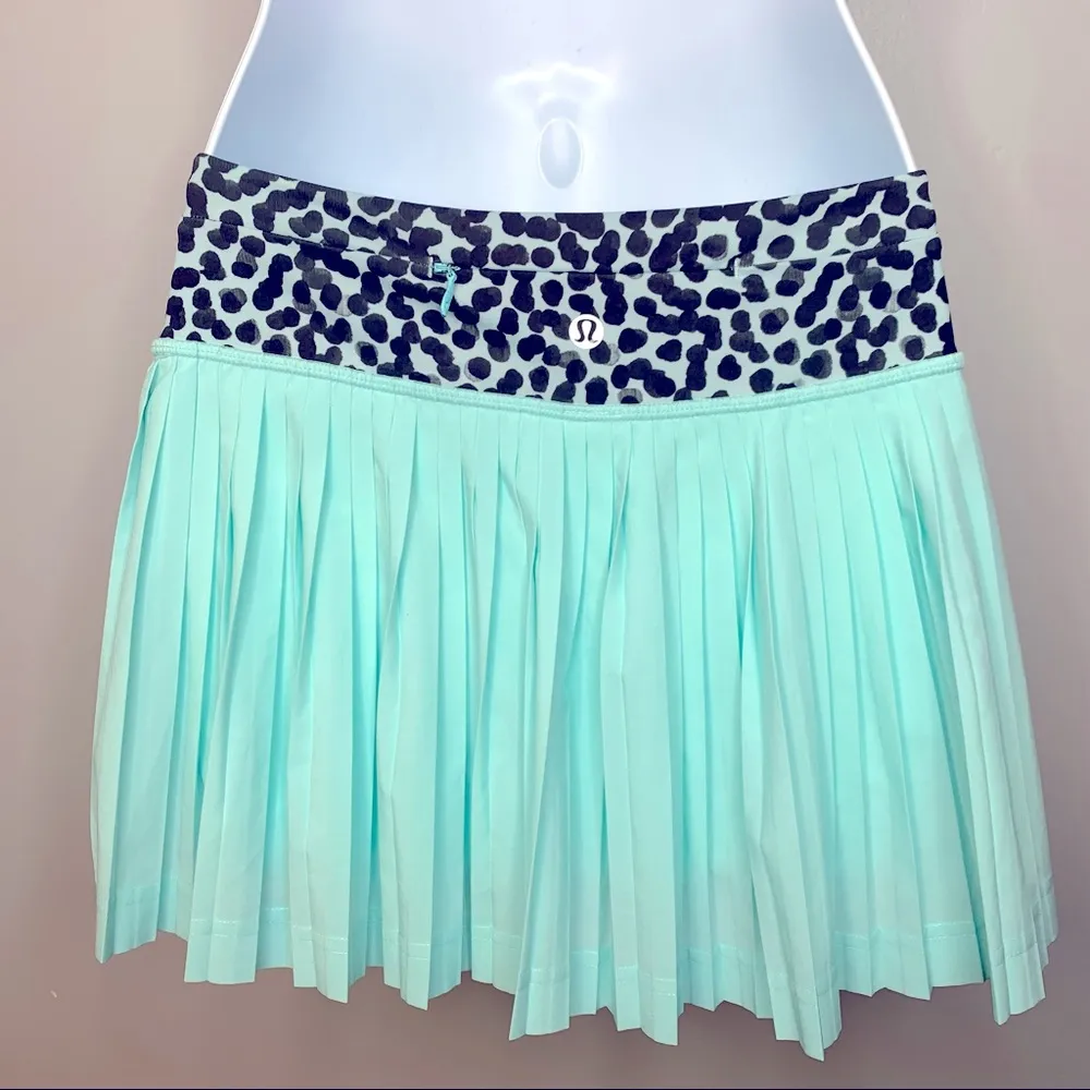 Pleat To Street II Teal Blue Spotted Skirt - Image 4