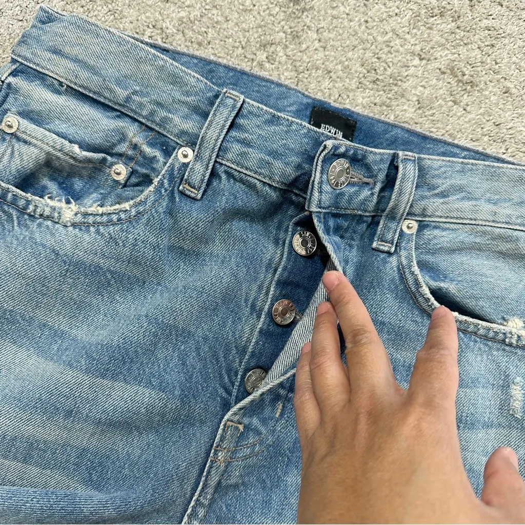 Edwin Women’s CAI Classic Straight Leg Jeans Button Fly High Rise Blue Shiled 26 - Image 8