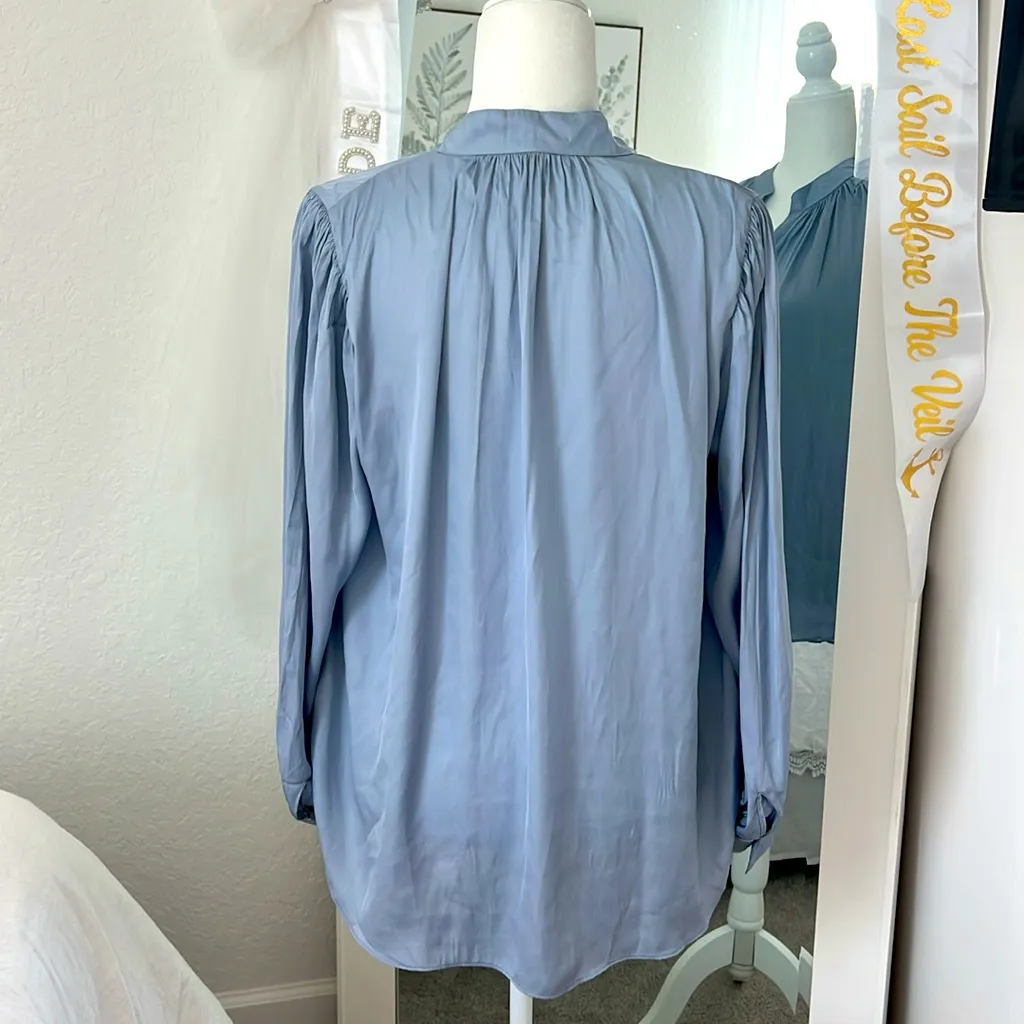 Margaret O’Leary Satin Long Sleeve Romantic Light Blue Blouse Medium - Image 4