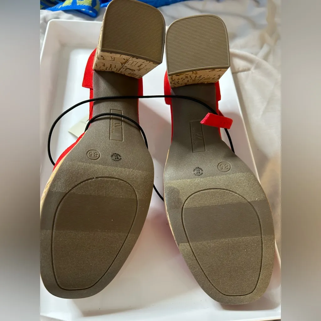 NEW Worthington Panama Vegan Suede Red Cork heel Platform Shoes Heels 8.5 $70 - Image 3