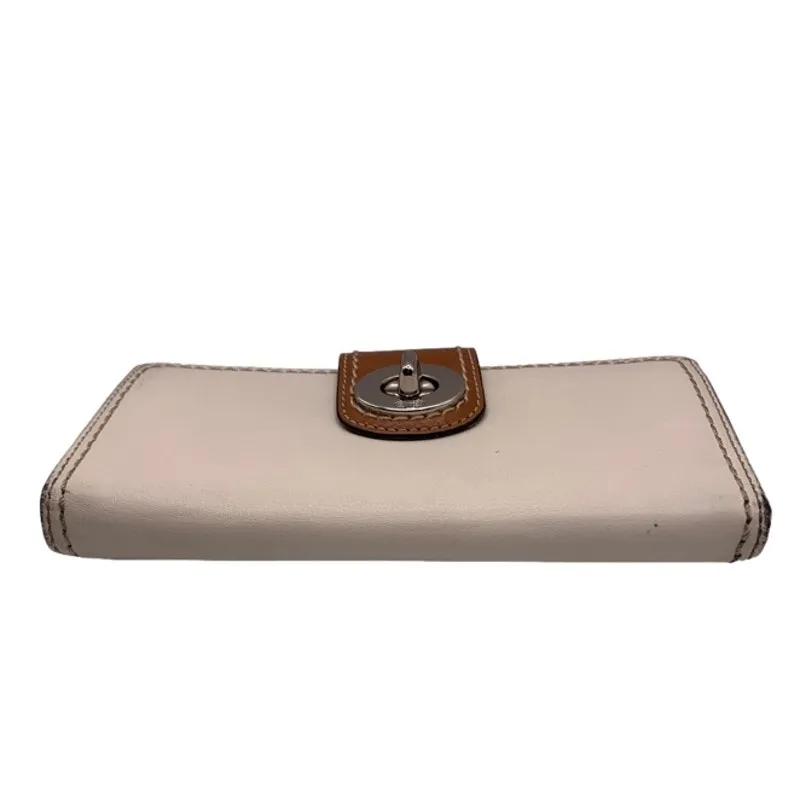 y2k COACH White Brown Turnlock Wallet - Image 4