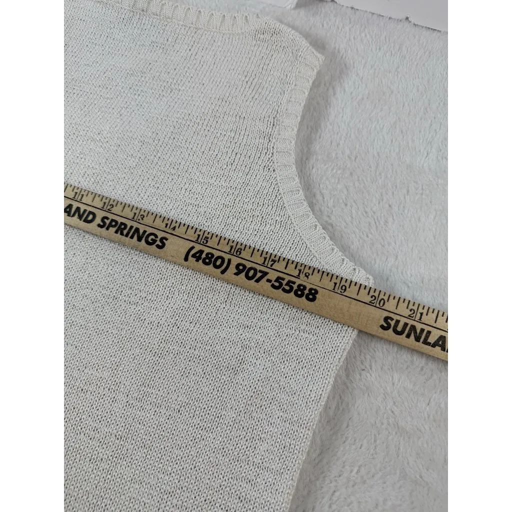 Vintage Villager Sport Cableknit Sweater Vest White Cottagecore Sleeveless Sz L - Image 7