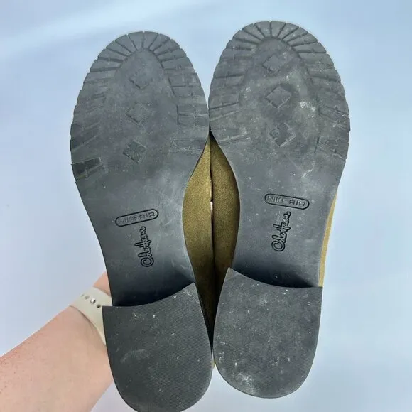 Cole Haan Size 6.5 Olive Green Suede Leather Block‎ Heeled Loafer Dark Academia - Image 3