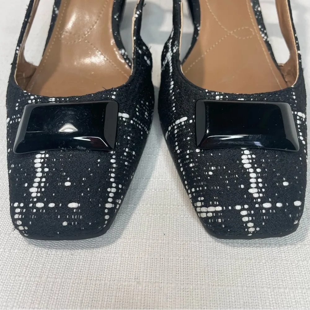J Renee Samina Womens Sz 8.5 Black & White Plaid Sling Back Pumps - Image 5
