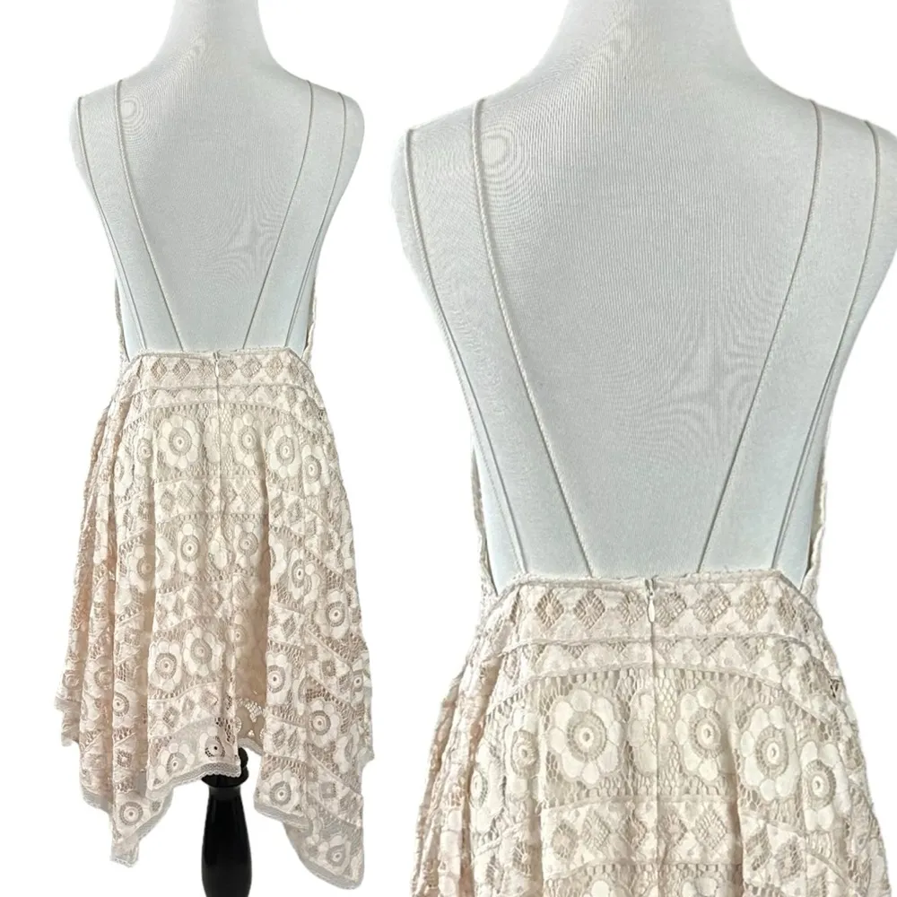 Free People Ethereal Fairy Lace Apron Handkerchief Dress Ivory Nude Bohemian 4 - Image 13