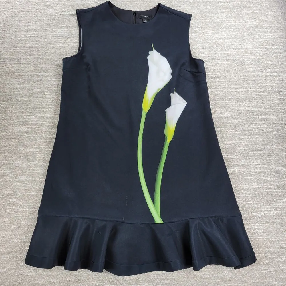 Victoria Beckham Target Calla Lily Dress Womens L Black Satin Ruffle Peplum Hem - Image 9