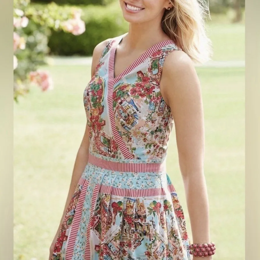 Talbots Italian Villa Bistro Colorful Floral Sleeveless Flare Dress Size‎ 8 - Image 4