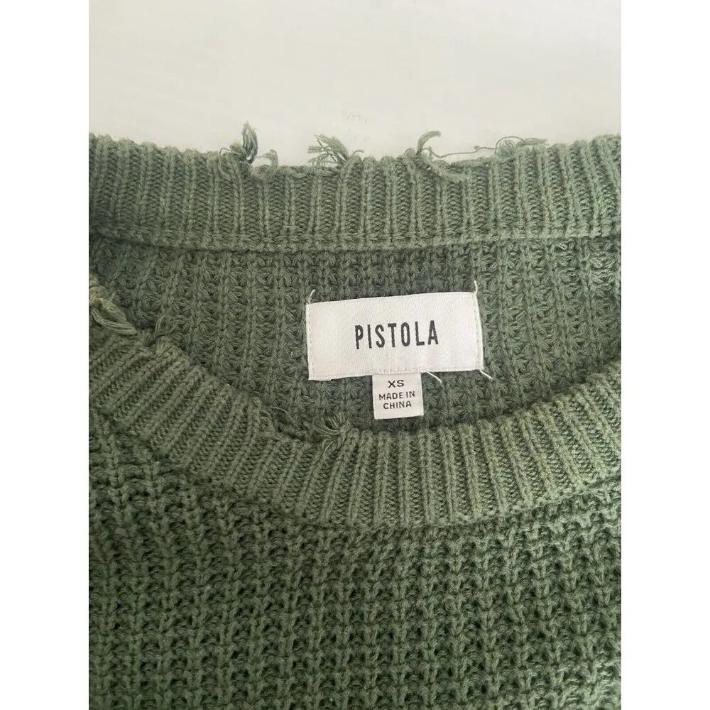 Pistola Olga Distressed Olive Green Crewneck Waffle Knit Sweater Size X-Small XS - Image 8