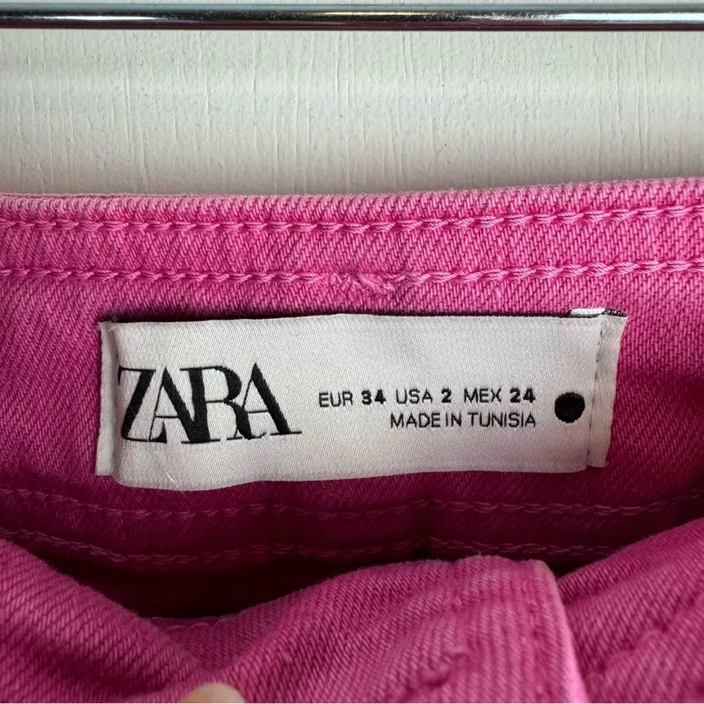 Zara Marine Straight Bright Pink Jeans Sz 2 High Rise Flare Raw Hem - Image 11