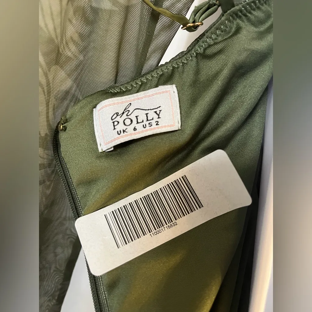 Oh Polly Women’s ASLI Long Sleeve Paneled Mini Dress In Olive Print Size 2 - Image 3