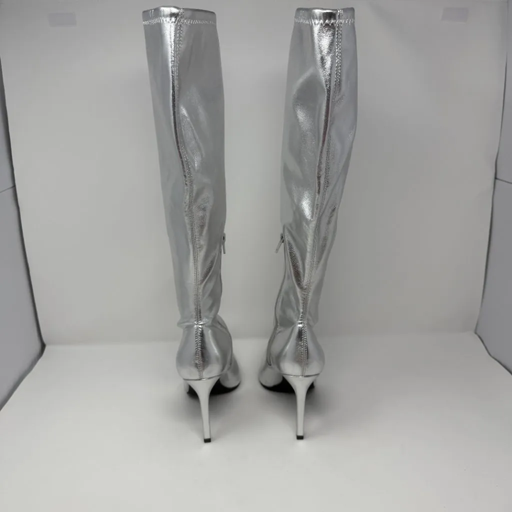 Open Edit Viv Pointy Toe Knee High Heeled Boot Women's 7 Silver Going Out NWOB - Image 7