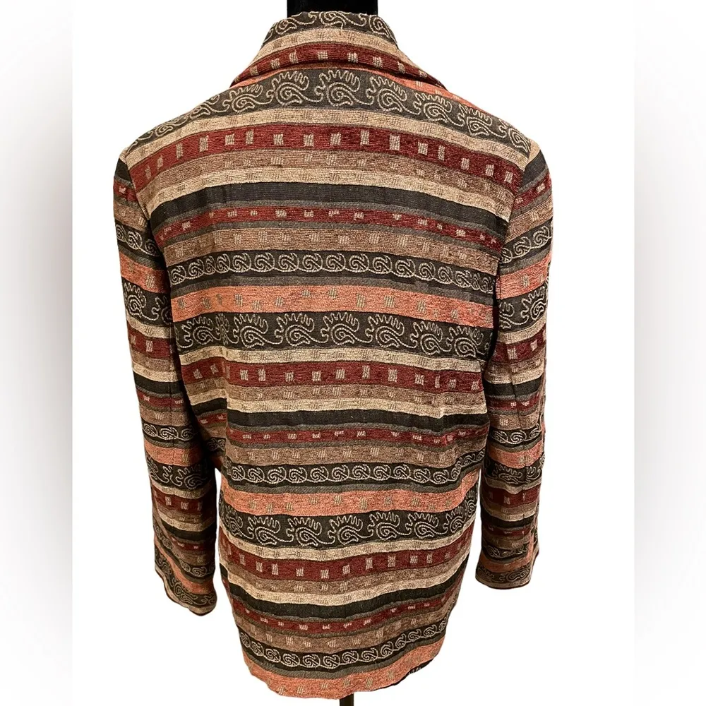 Alfred Dunner Hippie Earthy Eclectic Striped Tapestry Beaded Open Face Coat - Image 5