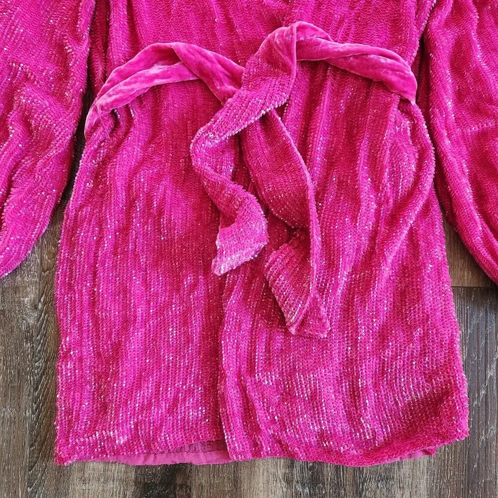 Retrofete Gabrielle Robe Dress in Pink Sequins Size XXS NWT Long Sleeve - Image 6