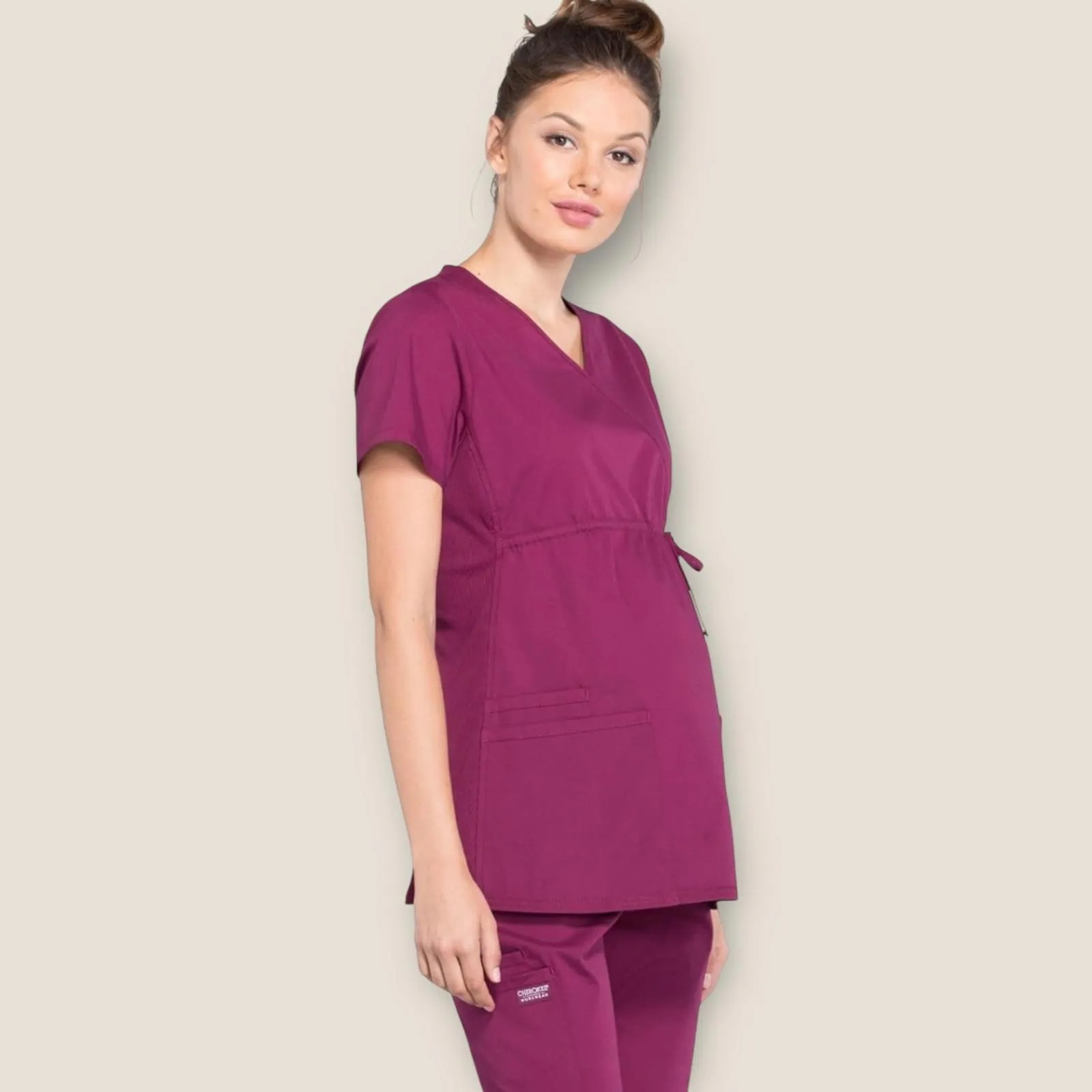 Cherokee Workwear Womens Maternity Medical Scrub Set Burgundy Nursing Healthcare - Image 2