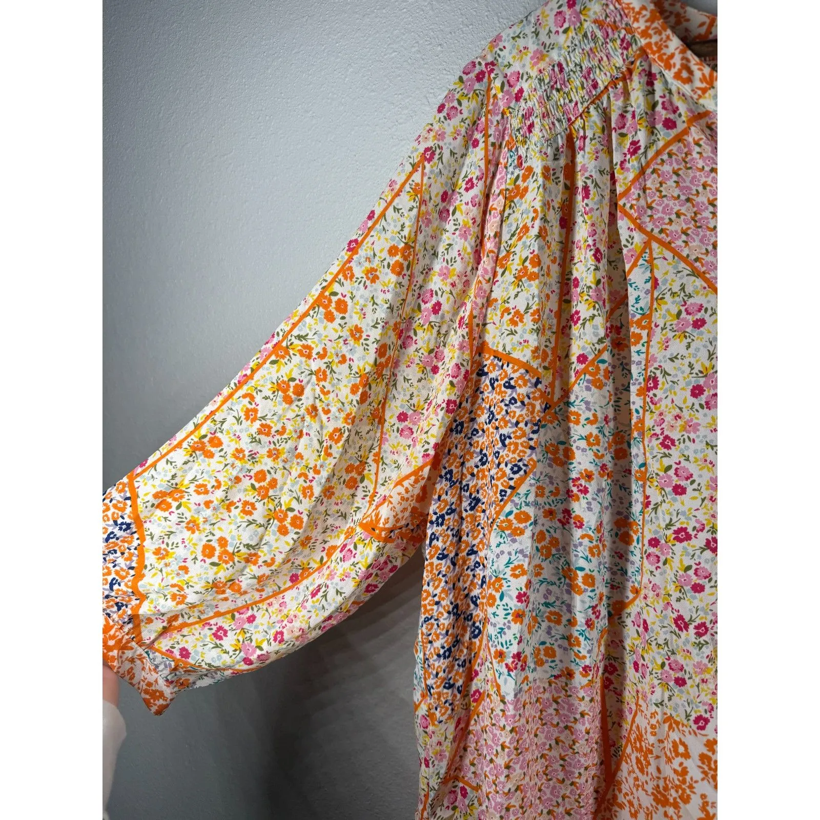 Rose + Olive Womens Floral Button Up Top Sz 2X Comfort Casual Boho V Neck Orange - Image 2