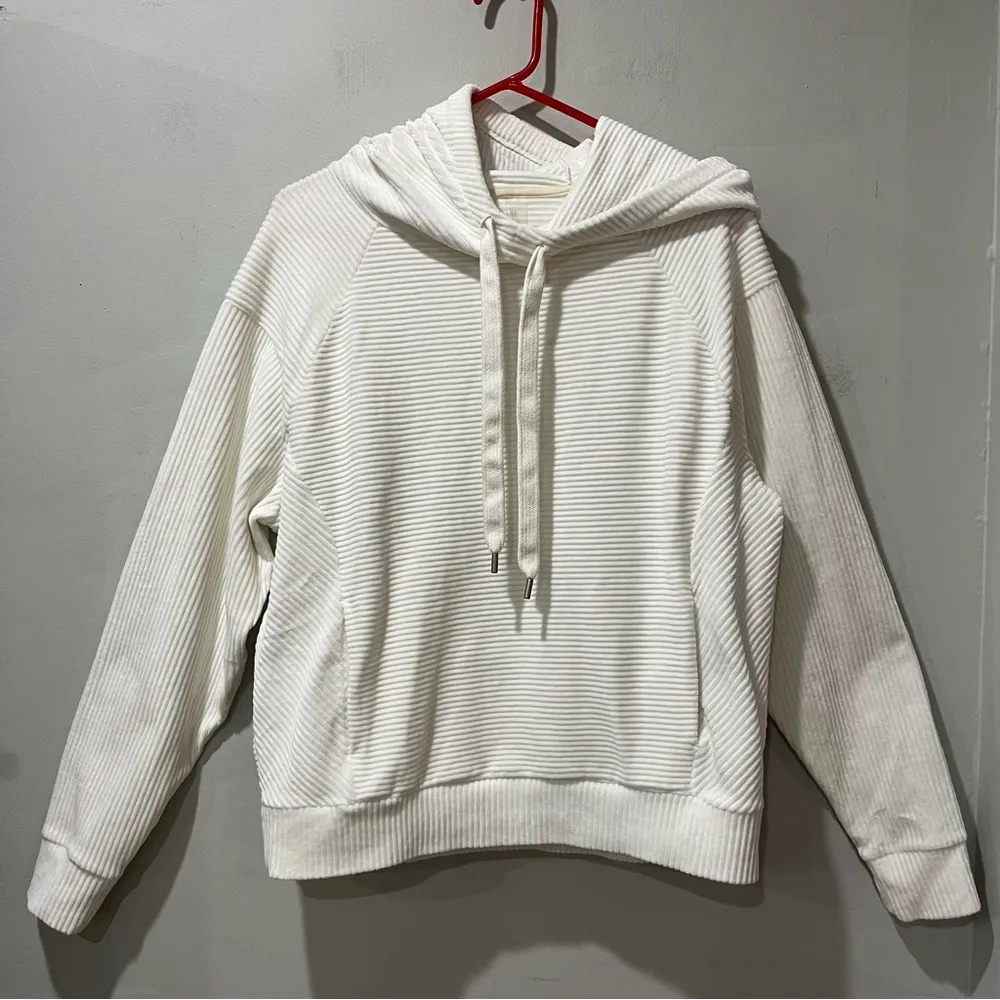 Zella Ripped Hoodie Off White Size Medium Long Sleeve Pullover Soft - Image 2
