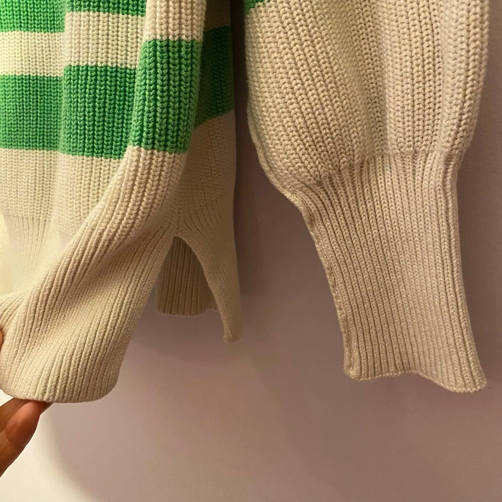 NWOT Aerie Green White Stripe Quarter Zip Pullover Sweater Cotton Women Small - Image 6