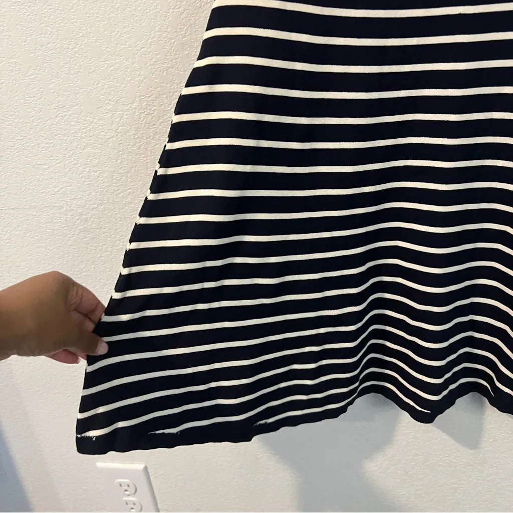 Zara Navy & White Striped Stretch Knit Puff Sleeve Fit & Flare Mini Dress Size M - Image 4