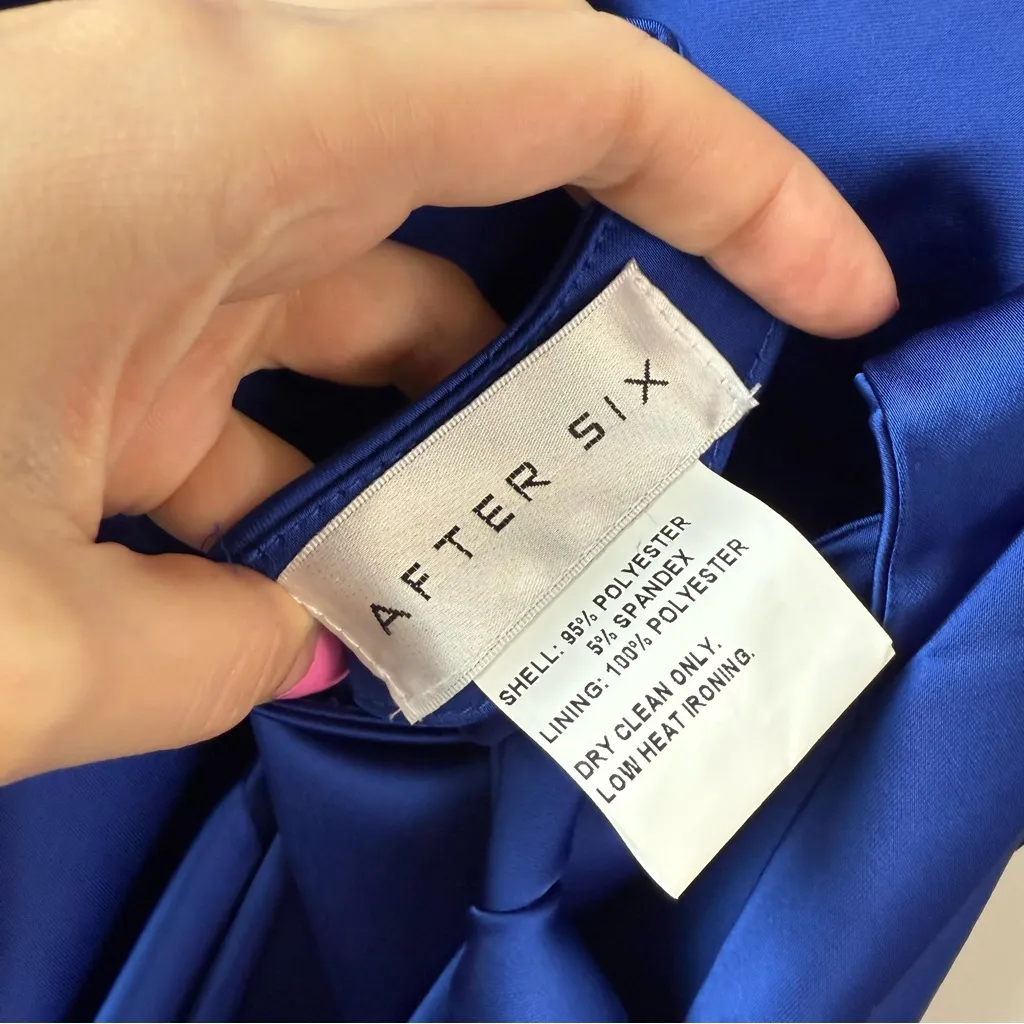 After Six 6885 Bias Satin Halter Tie Back Gown Cobalt Blue XS - Image 5