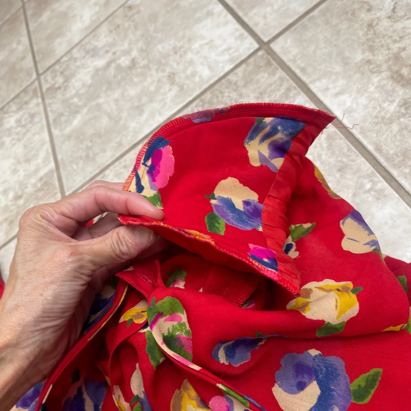 Emanuel UNGARO VTG wool Red Floral Dress Puff Sleeve Mock Neck Midi Knee Size 6 - Image 11