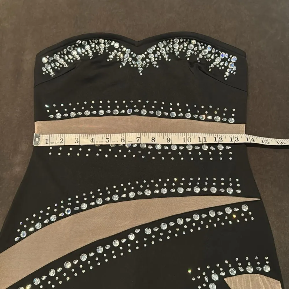 Women’s Strapless Mesh Paneled BodyCon Dress Silver Rhinestone Detail Size M NEW Black Size M - Image 8
