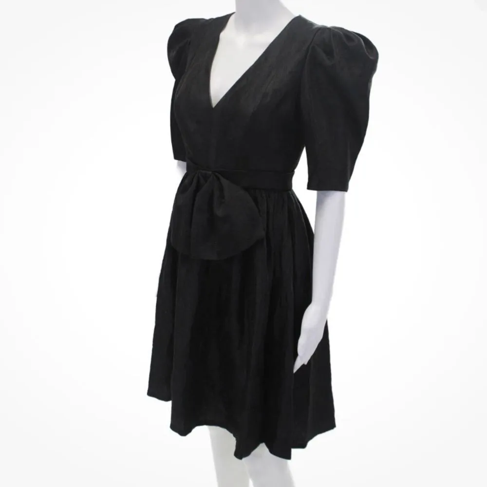 Black Halo Eve Black Puff Sleeve‎ Cocktail Dress Bow Detail 80s Size 0 - Image 5