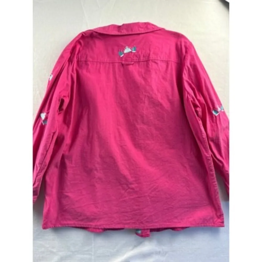 Quacker Factory Womens Pink Embroidered Button-Down Shirt 1X - Image 4