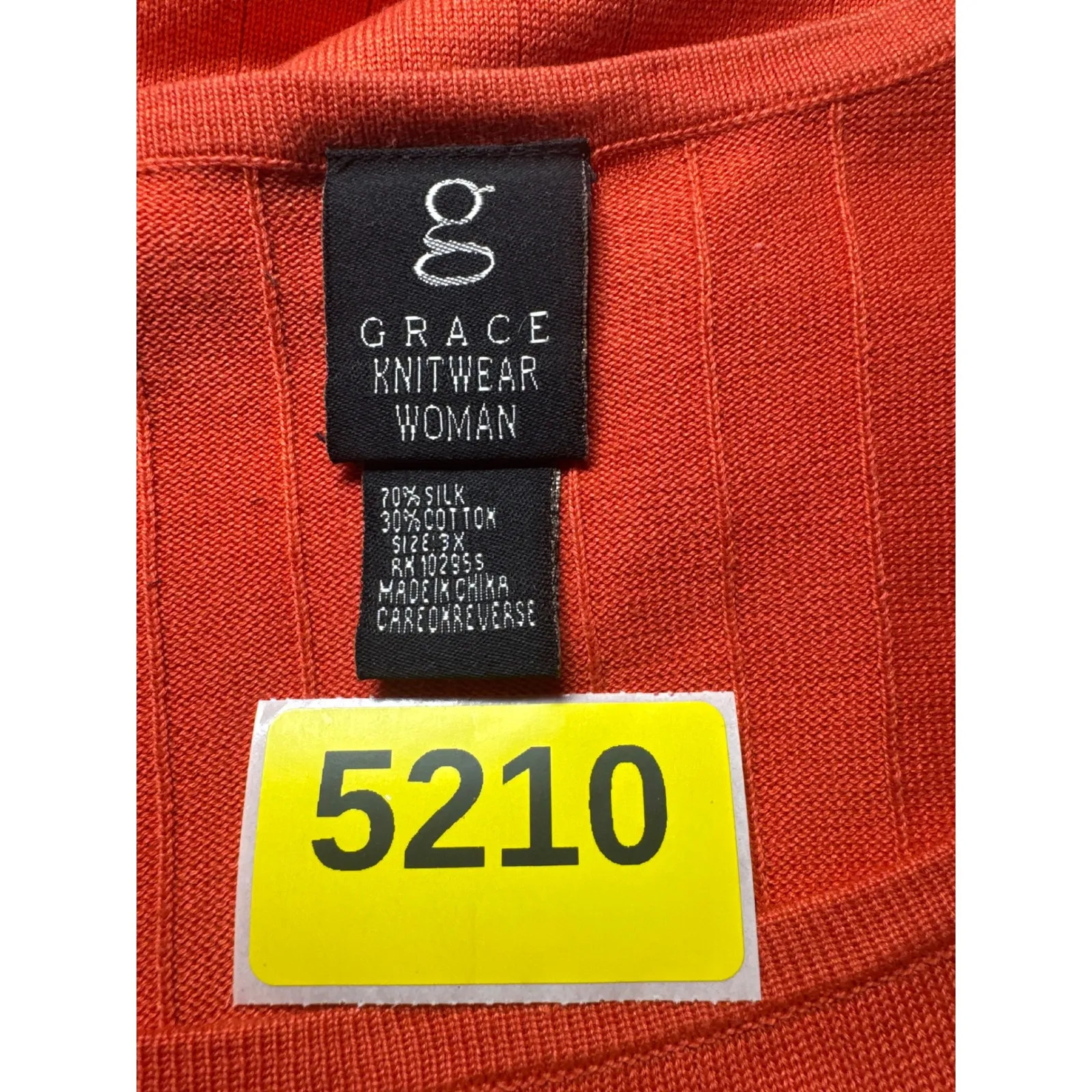 Grace Knitwear Woman Orange Ribbed Square Neck Silk Cotton Blend Top Size 3X - Image 10