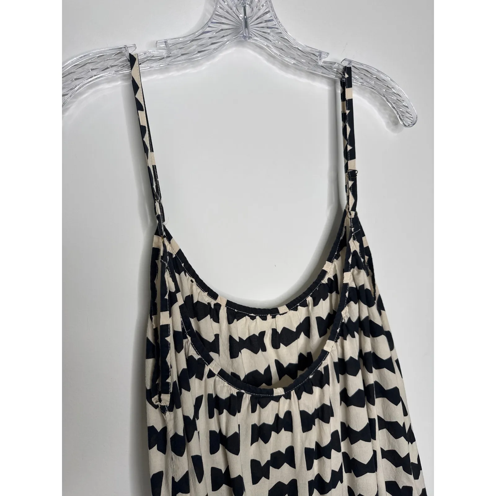 Bel Kazan Bow Print Maxi Dress Black White Ruffle Hem Boho Resort large - Image 10