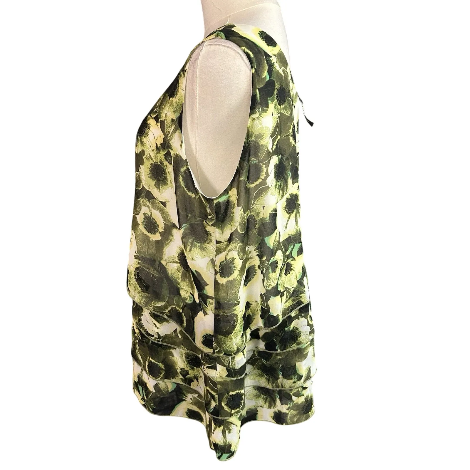 Skye's the Limit Floral Tank XL Layers Ruffle Boho Chic Flowy Silky Beach Resort Green - Image 4