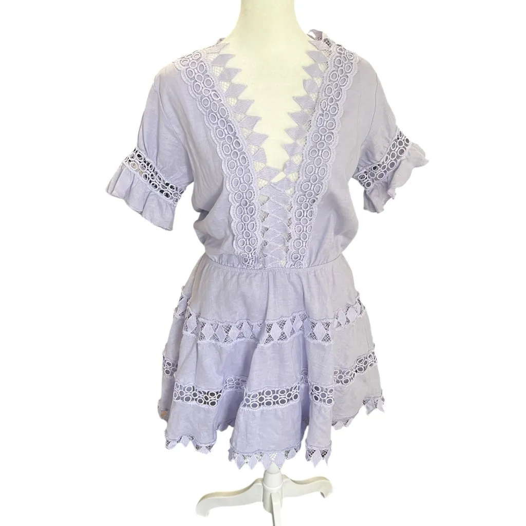 Peixoto Ora Dress Dusty Lavender Eyelet Lace Trim Mini Small Purple - Image 2
