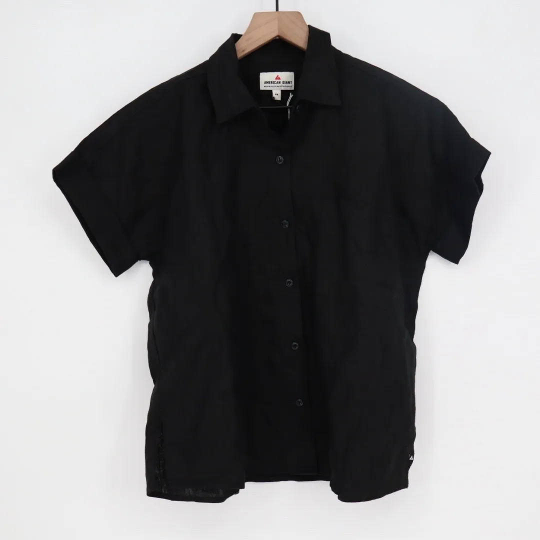 American Giant Easy Linen Shirt Meteorite Black Short Sleeve Button Up Top XS - Image 2