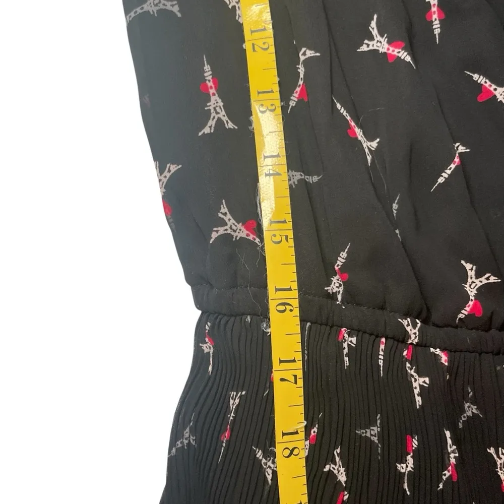 Elle Dress Size M Juniors Chiffon Black Cap Sleeve Semi Pleat Eiffel Tower Paris - Image 11