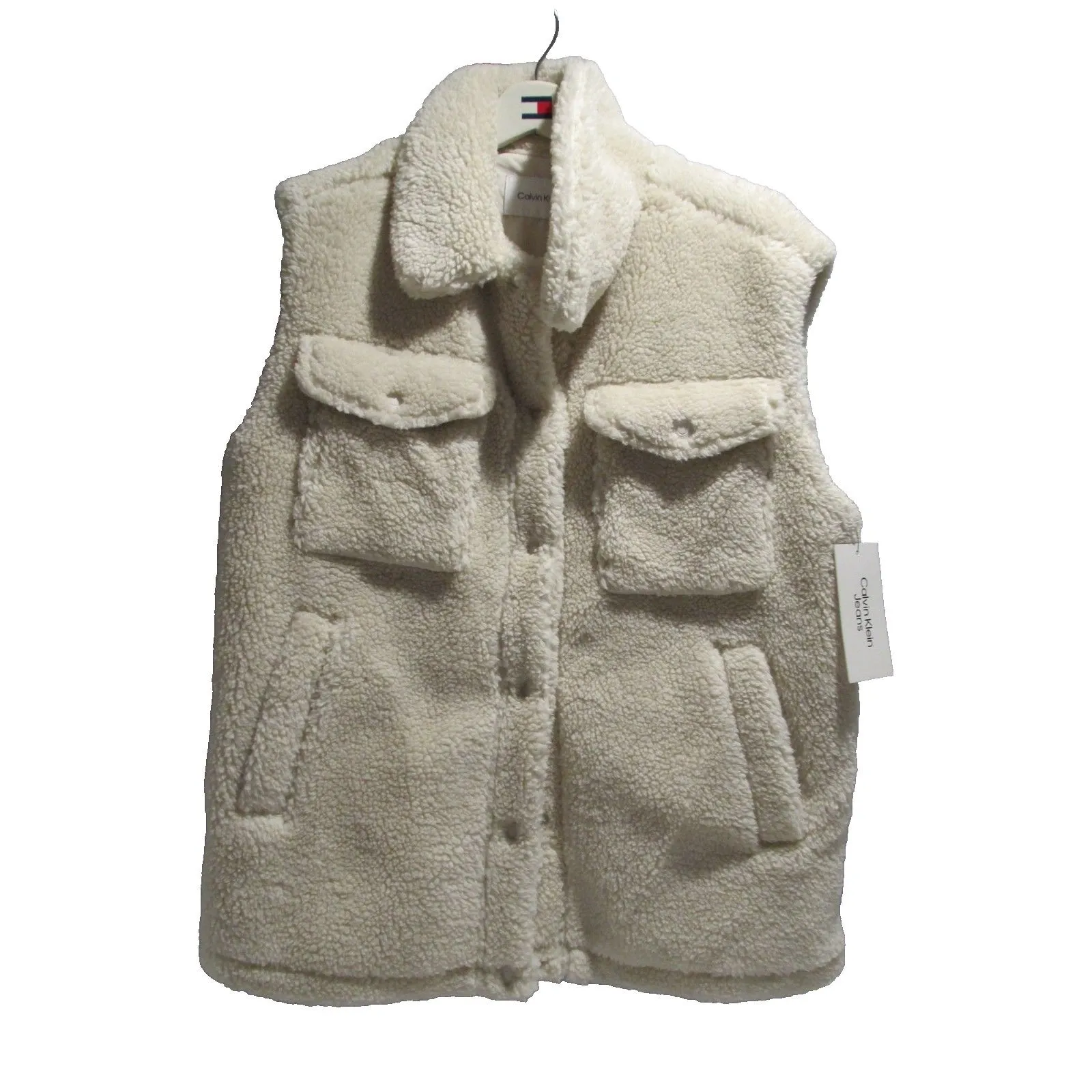 Calvin Klein Jeans Women's Snap-Front Shirt-Style Sherpa Vest – Chalk – NWT - Image 6