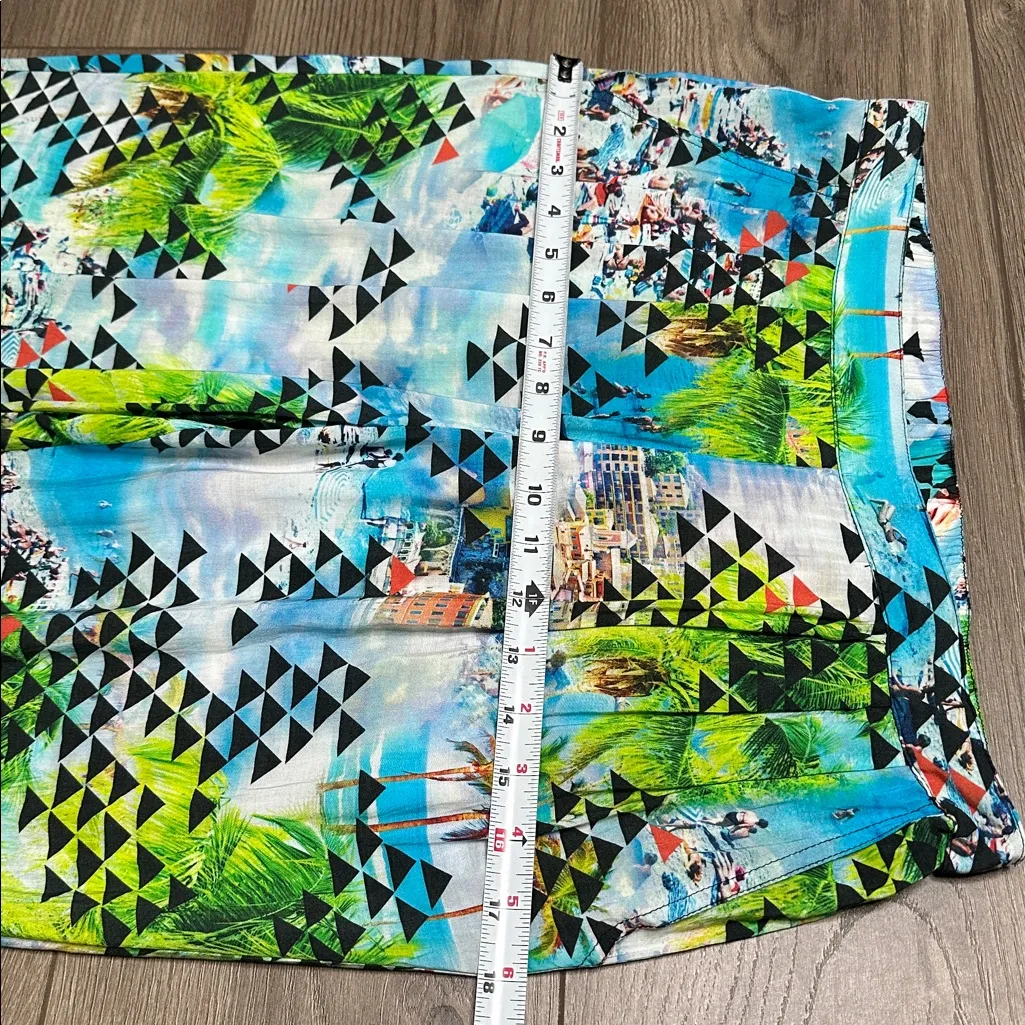 Seafolly Beach Summer Mid Rise Resort Rayon Ankle Tie Pants Blue Green Small - Image 10