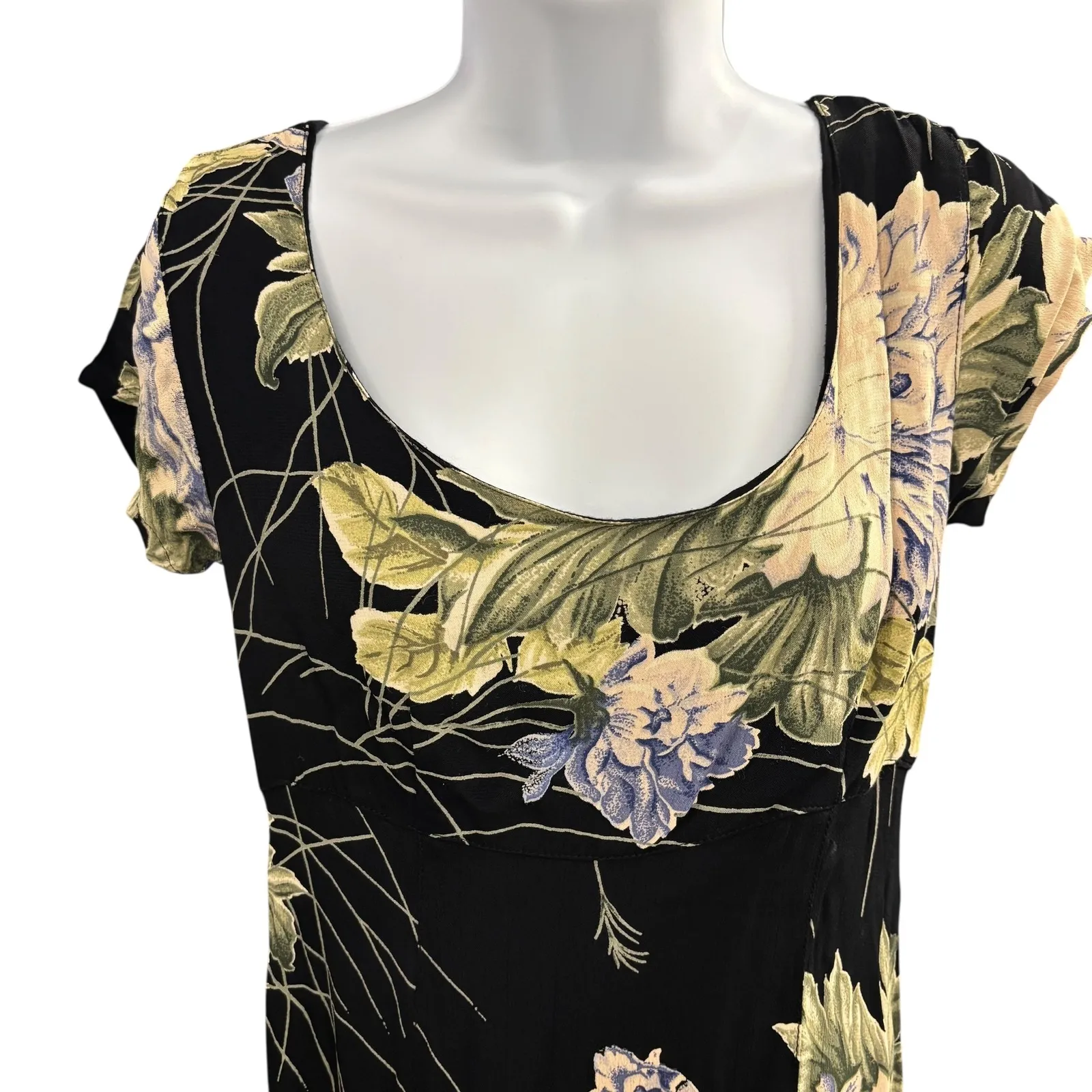 Floral Maxi Dress Black Green Blue Sleeveless‎ Cottagecore Women's Dress - Image 3