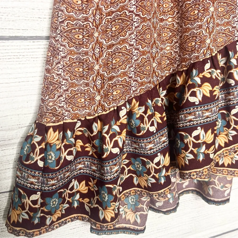 Band Of Gypsies Boho Flutter Sleeve Faux Wrap Medallion Dress Size Small - Image 9