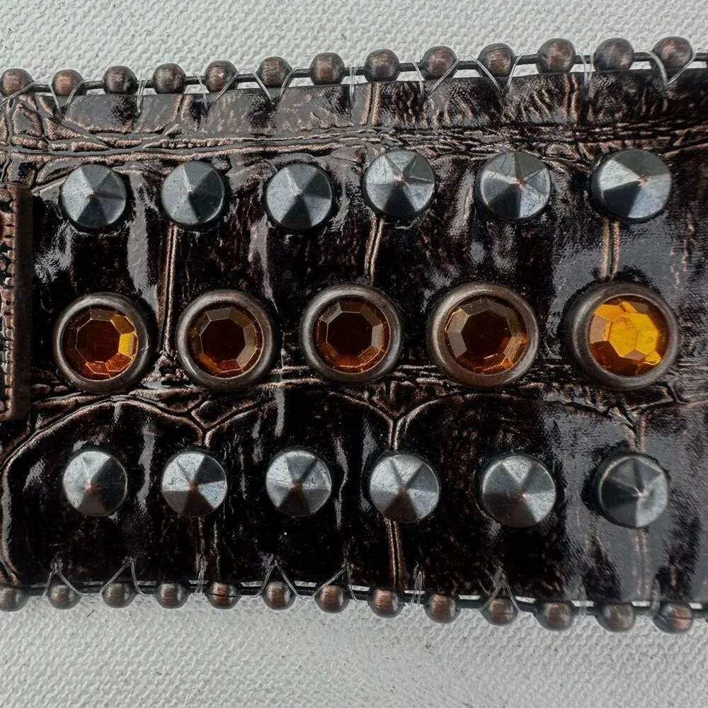 Brown leather orange rhinestone cross snap bracelet - Image 10