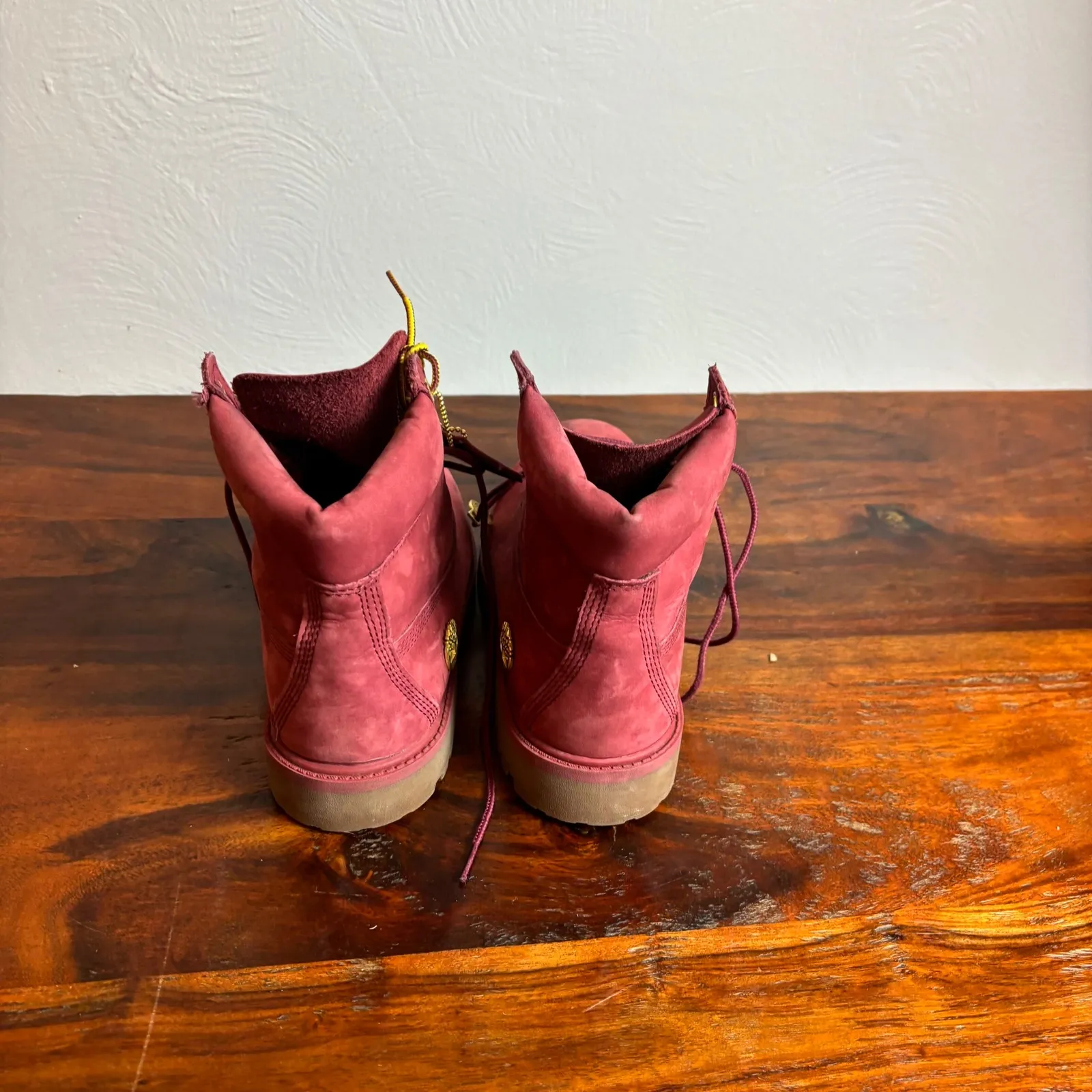 Timberland Premium Waterproof Work Boots Red Suede Gold Accents Lace Up Size - Image 7