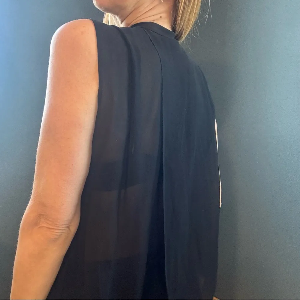 Wilfred Aritzia Black Silk Sheer Layered Sleeveless Shirt Dress Sz Small - Image 6