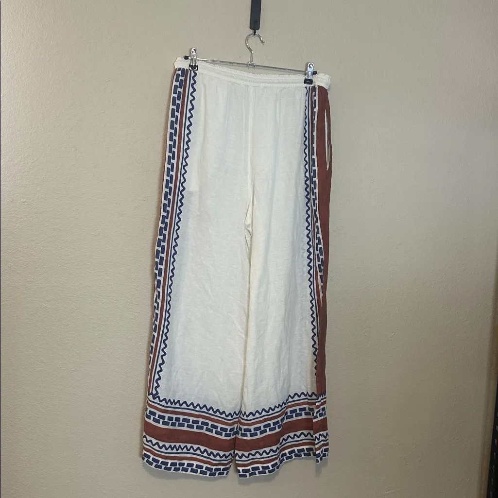 Anthropologie Wide Leg Print Pants With Rope Tassel‎ Ties Size Medium - Image 8