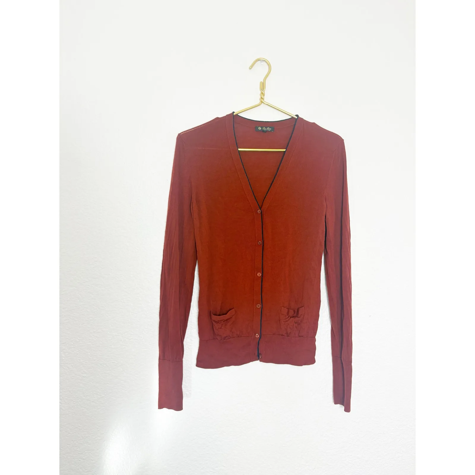 Loro Piana Virgin Wool Rust Orange Lightweight Cardigan Size 38 Quiet Luxury - Image 3