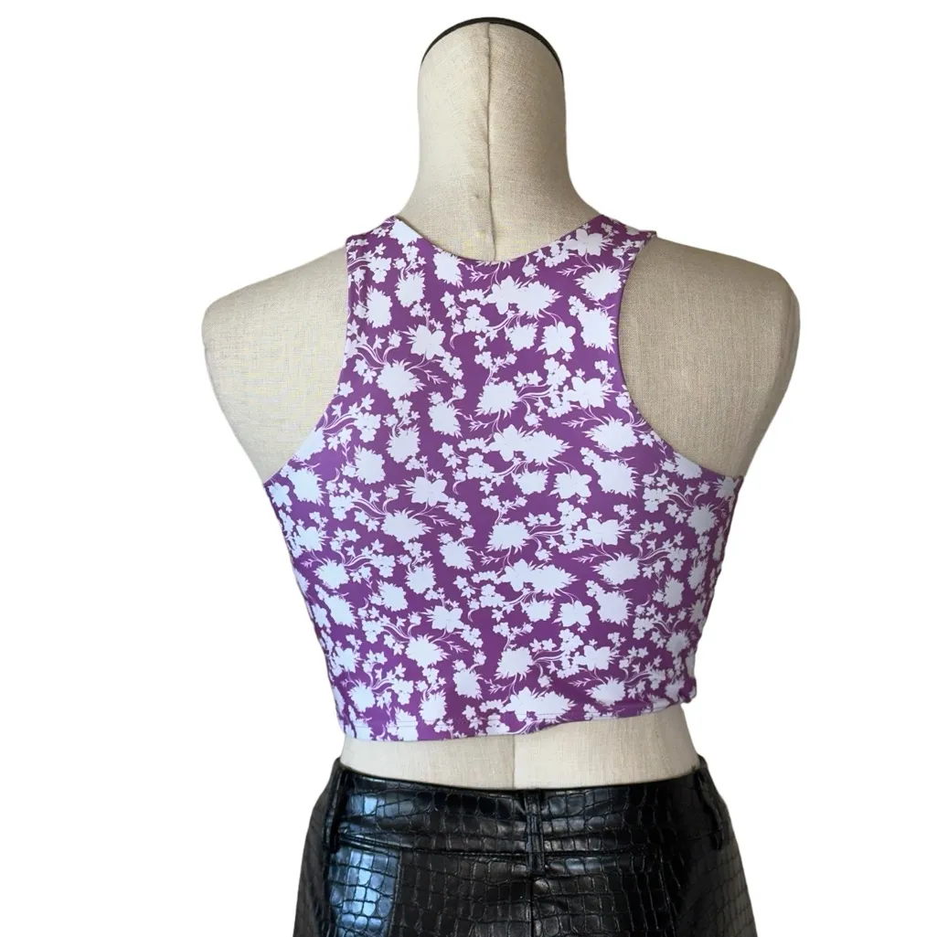 NWT BECCA Purple Floral Crop Top Medium - Image 4