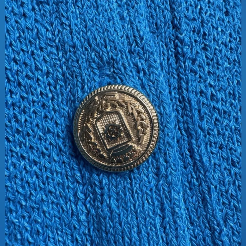 Zara Blue Knit Cardigan Sweater Gold Crest Buttons Cropped Boxy Size S NEW - Image 8